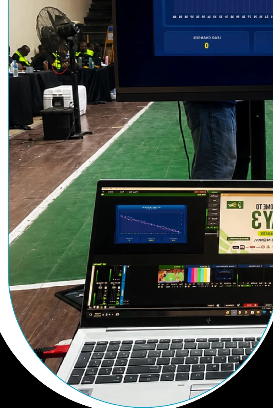 Aufbau für Live-Scoring und Streaming in der Halle in Lagos